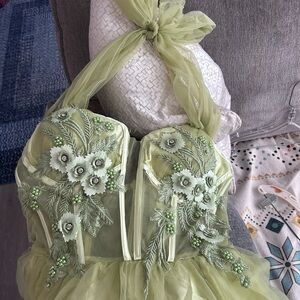 Elegant Green Tulle embellished top gown XL